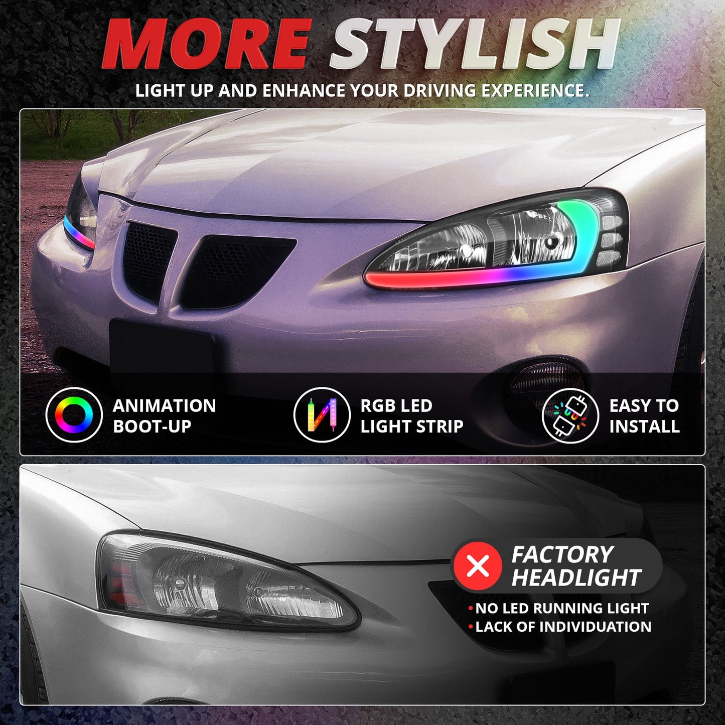 RGB LED Headlights w/ Wireless Remote <BR>04-08 Pontiac Grand Prix