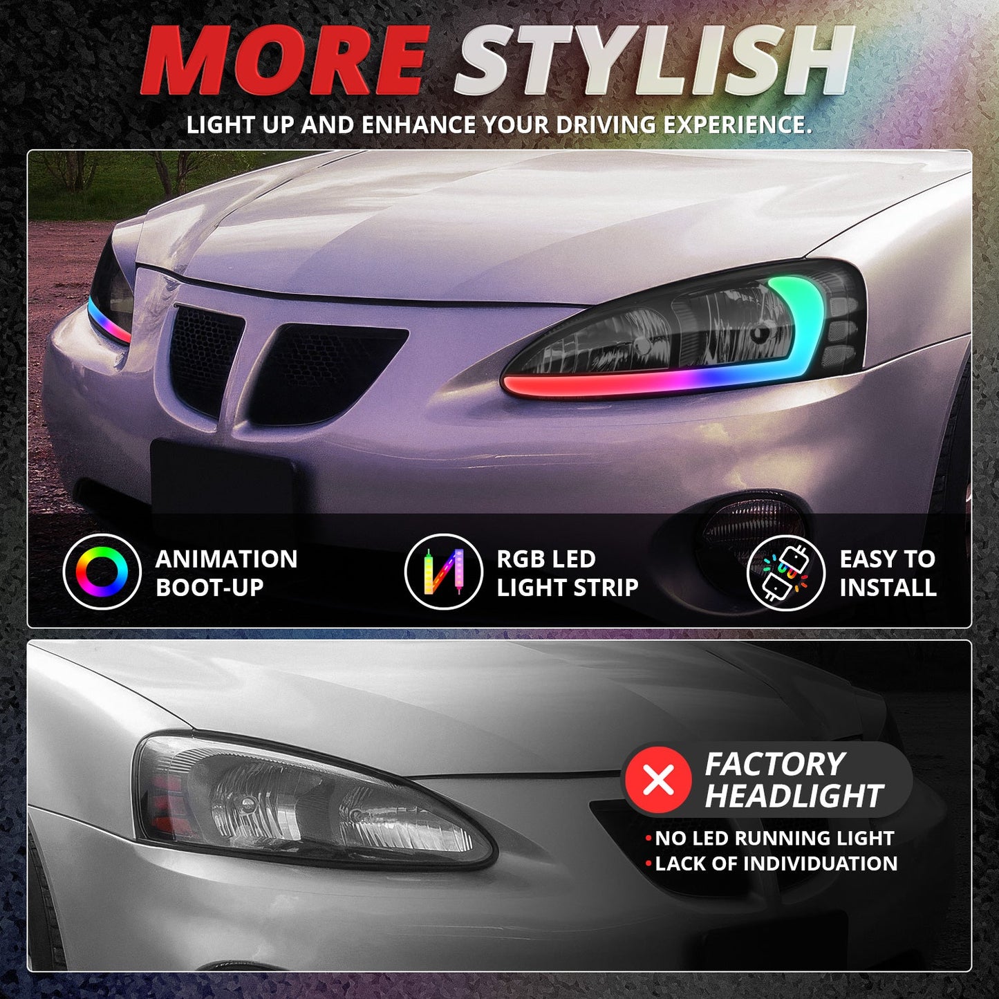 RGB LED Headlights w/ Wireless Remote <BR>04-08 Pontiac Grand Prix