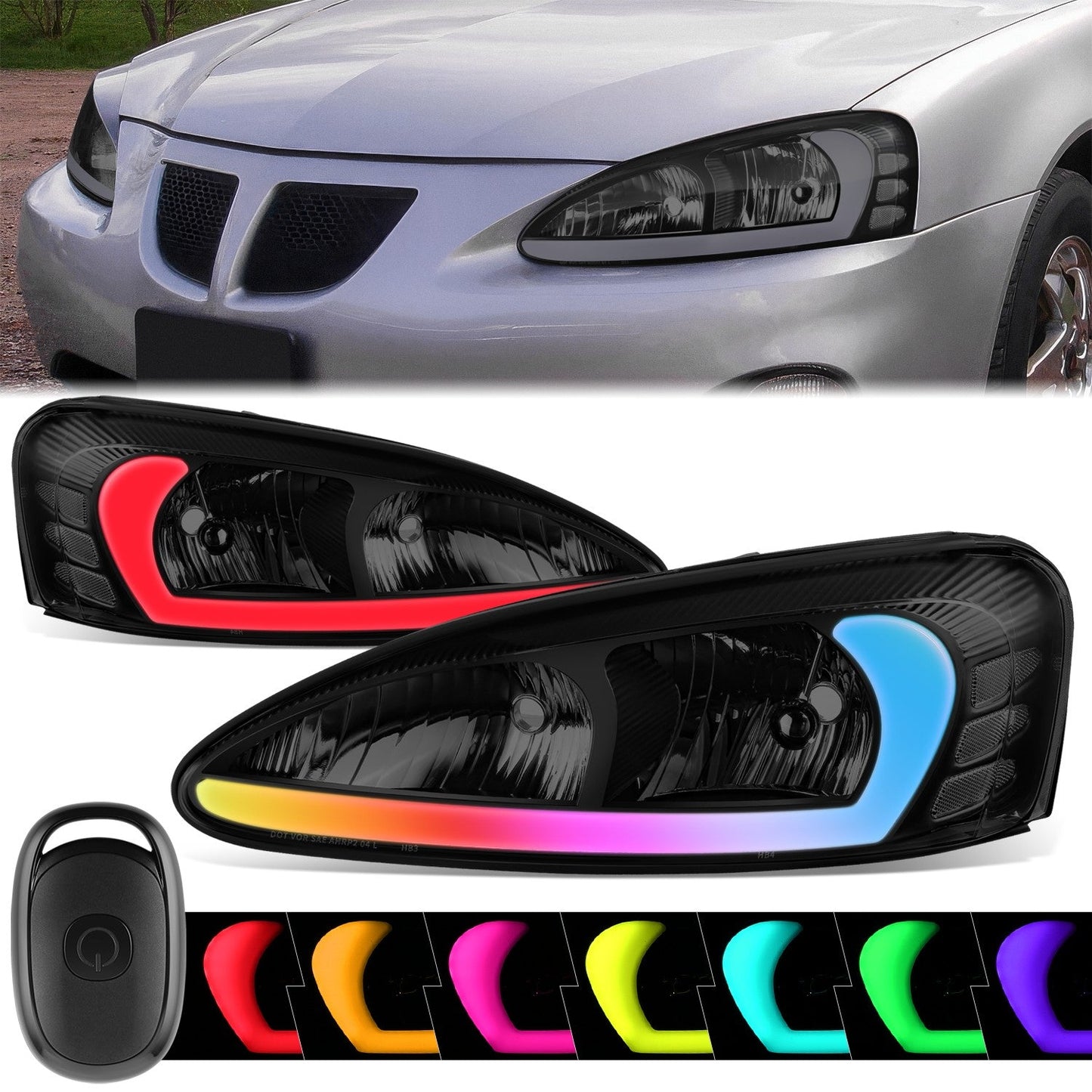 RGB LED Headlights w/ Wireless Remote <BR>04-08 Pontiac Grand Prix