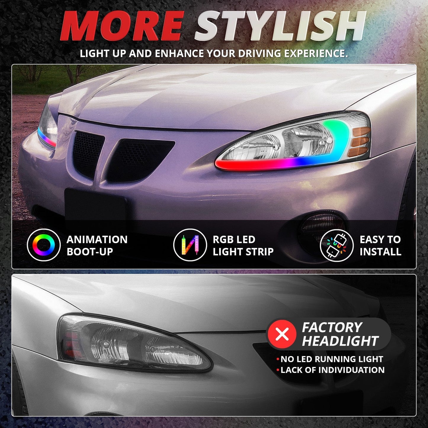 RGB LED DRL Headlights w/ Control Box <BR> 04-08 Pontiac Grand Prix