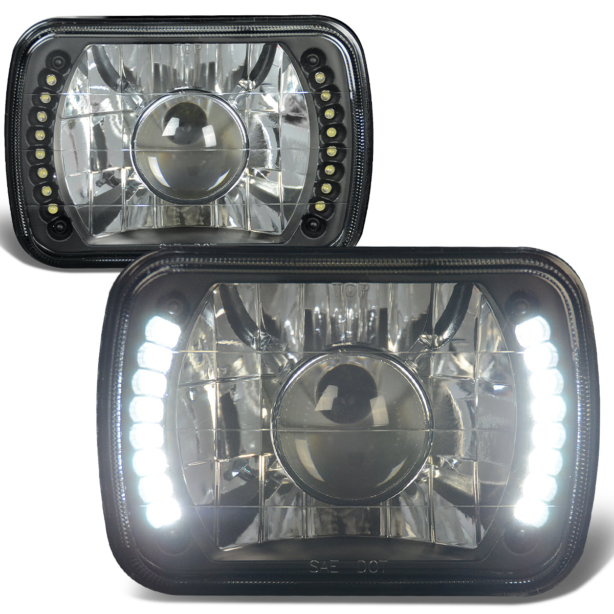 7x6 in. Square LED Halo Projector Headlights