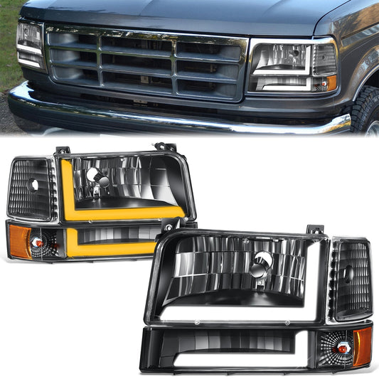 LED DRL Switchback Headlights/Bumper Lamps <br>92-96 Ford F-150, F-250, F-350 Bronco