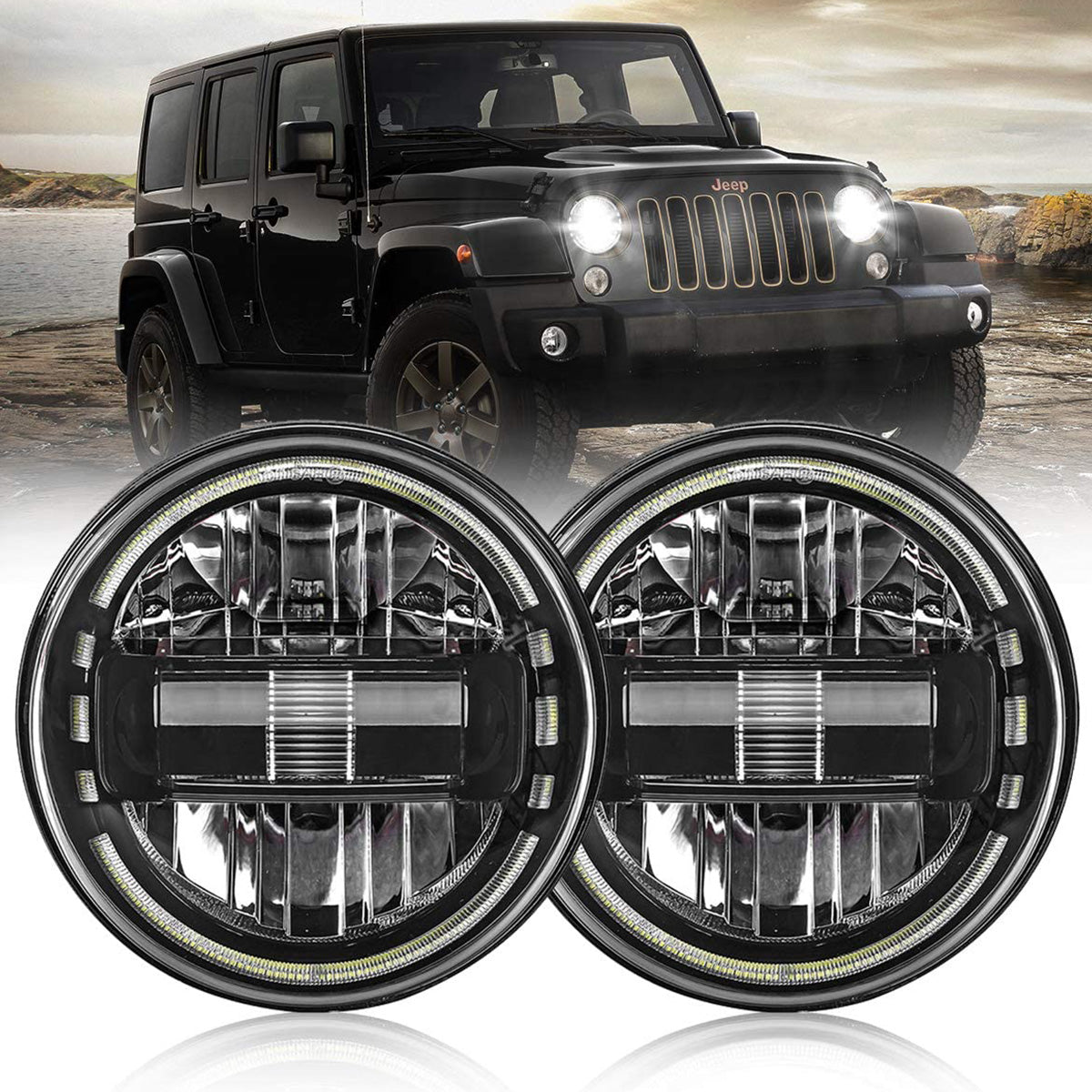 7 in. LED Headlight Assembly <br> 97-18 Jeep Wrangler JK JKU LJ CJ TJ