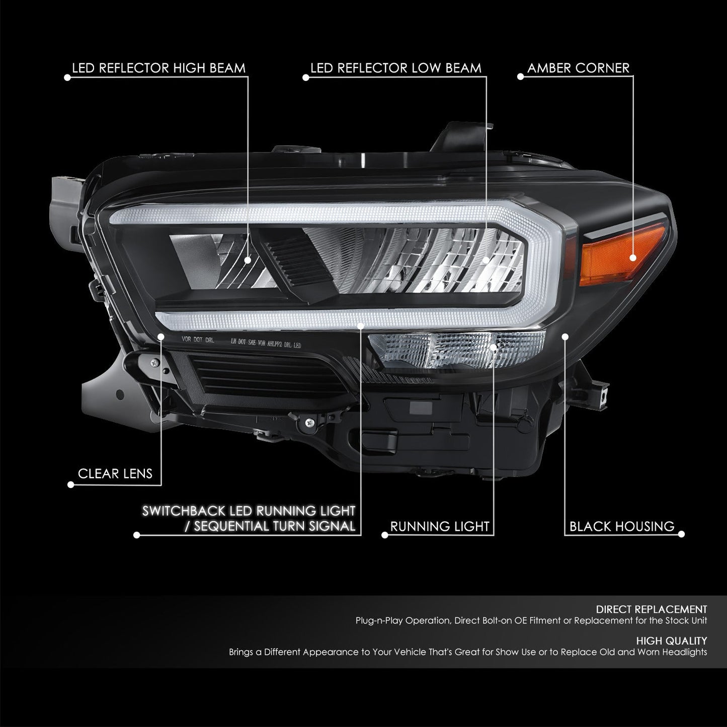 Switchback LED DRL Headlight (Left) <br>20-23 Toyota Tacoma