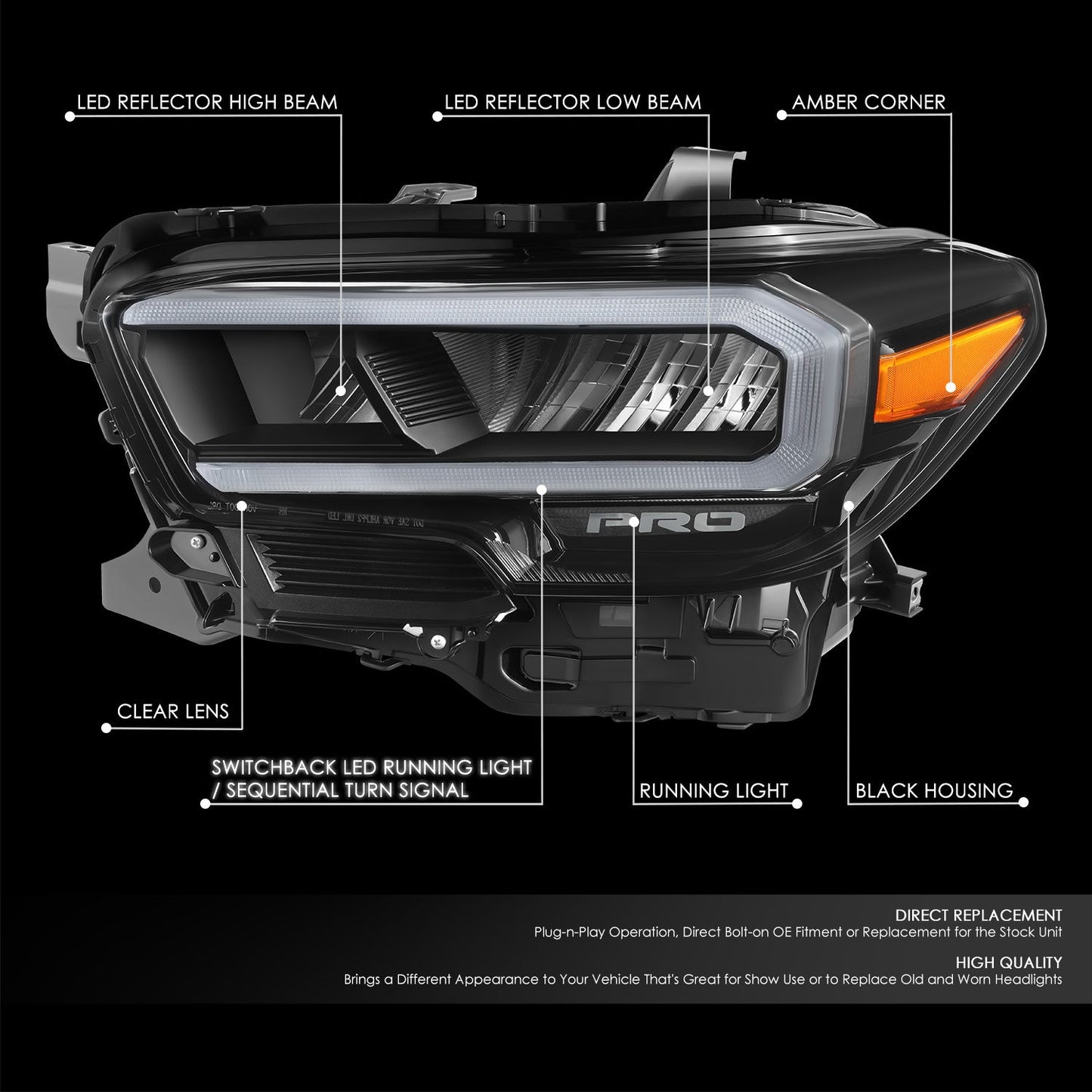 Switchback LED DRL Headlight (Left) <br>20-23 Toyota Tacoma