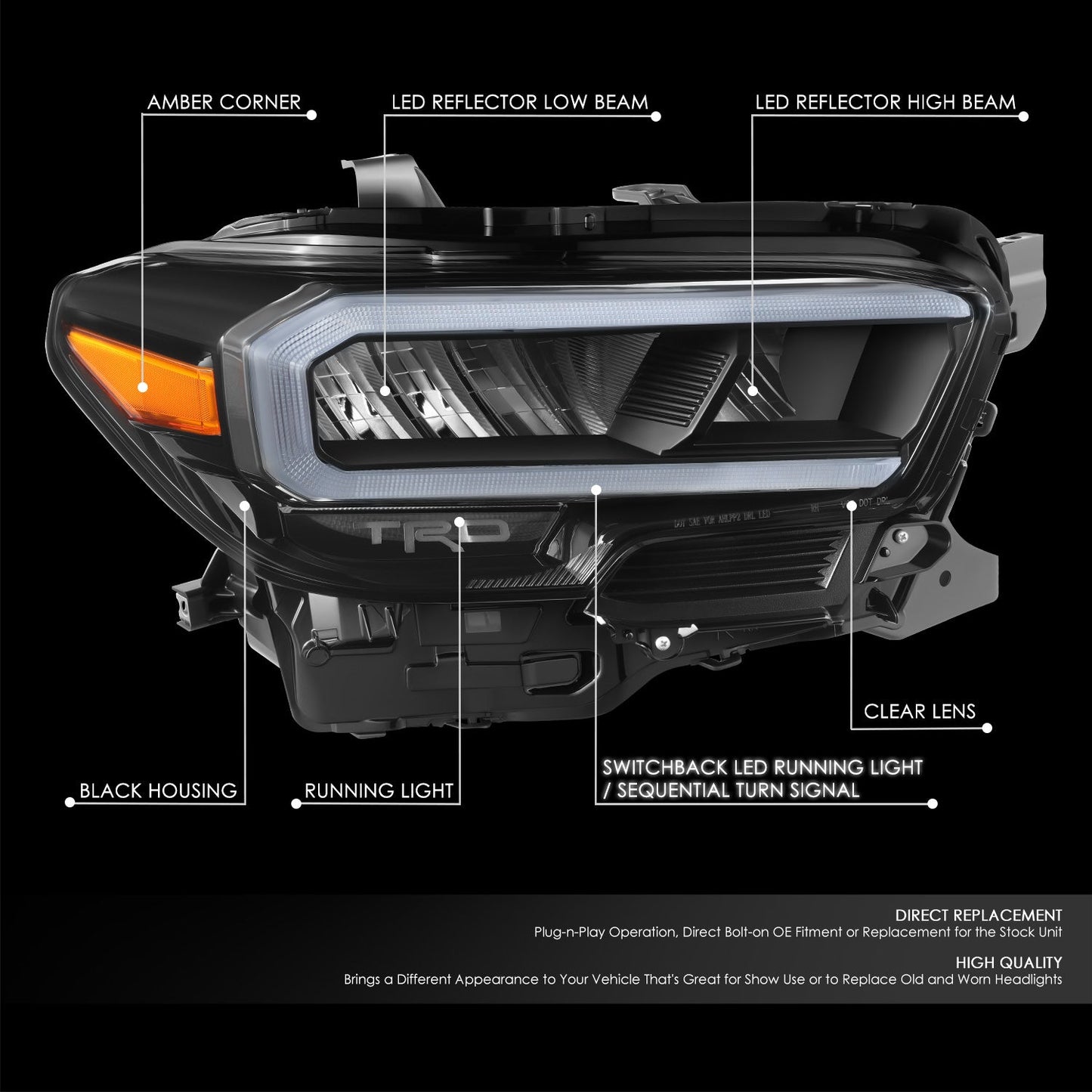 Switchback LED DRL Headlight (Right) <br>20-23 Toyota Tacoma