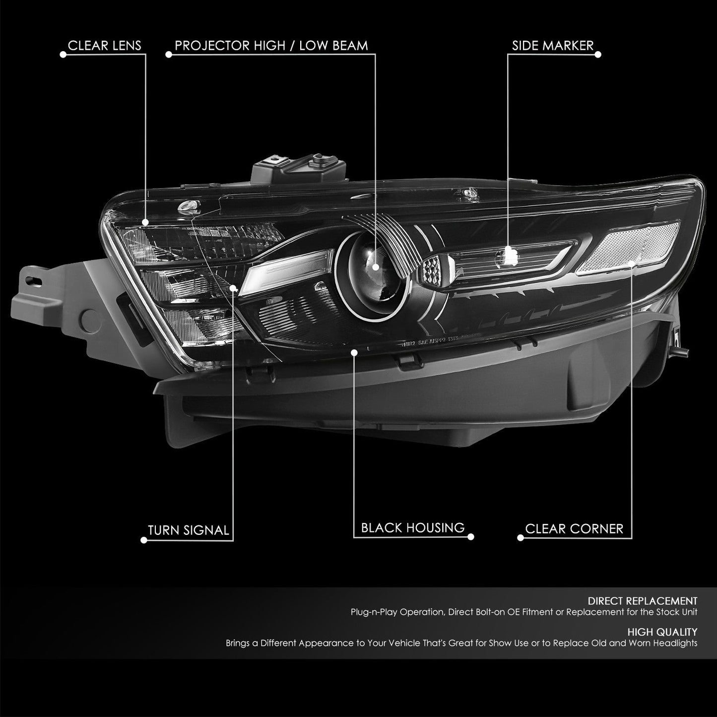 Black Housing Projector Headlights <br> 13-19 Ford Taurus