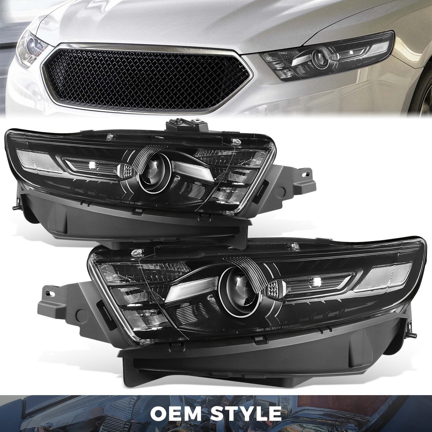 Black Housing Projector Headlights <br> 13-19 Ford Taurus